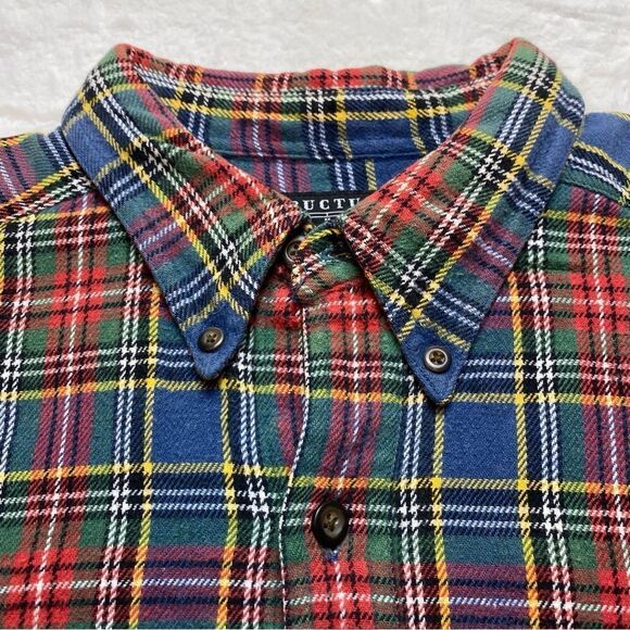 Structure Plaid Ted, Green, Blue and Yellow Flannel Button Down Shirt Size L - Picture 5 of 10